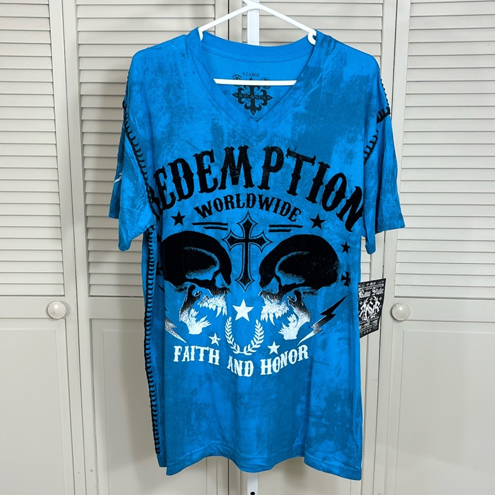 NWT Raw State Redemption Skulls Faith and Honor T-Shirt XL
